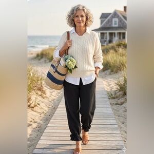 Oh My Gauze Black Cotton Tapered Leg Pull On Pants Size L/XL Gypsy Lagenlook